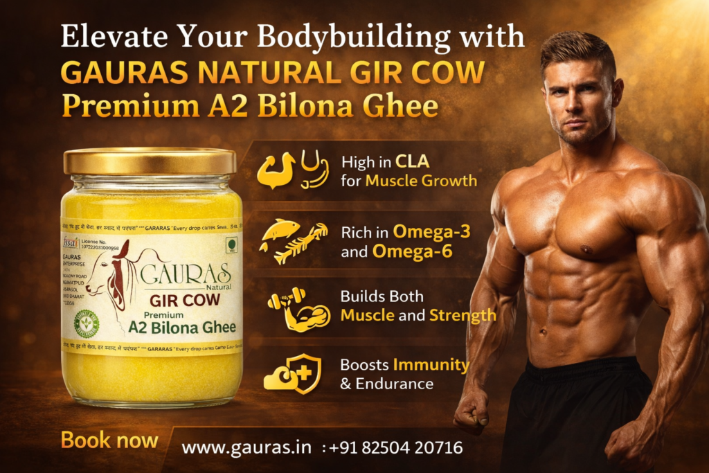 Benefits of GAURAS Natural Gir Cow Premium A2 Bilona Ghee for Bodybuilders
